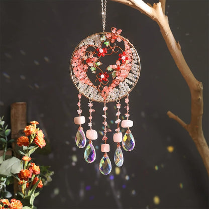 TUOKING Crystal Suncatchers for Window Pink Love Dreamy Crystal Natural Stone Sun Catchers Rainbow
