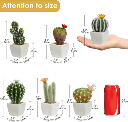 Mini Artificial Cactus Plants in Ceramic Pots 6 Pcs Potted Faux Succulents in Pots Fake Potted