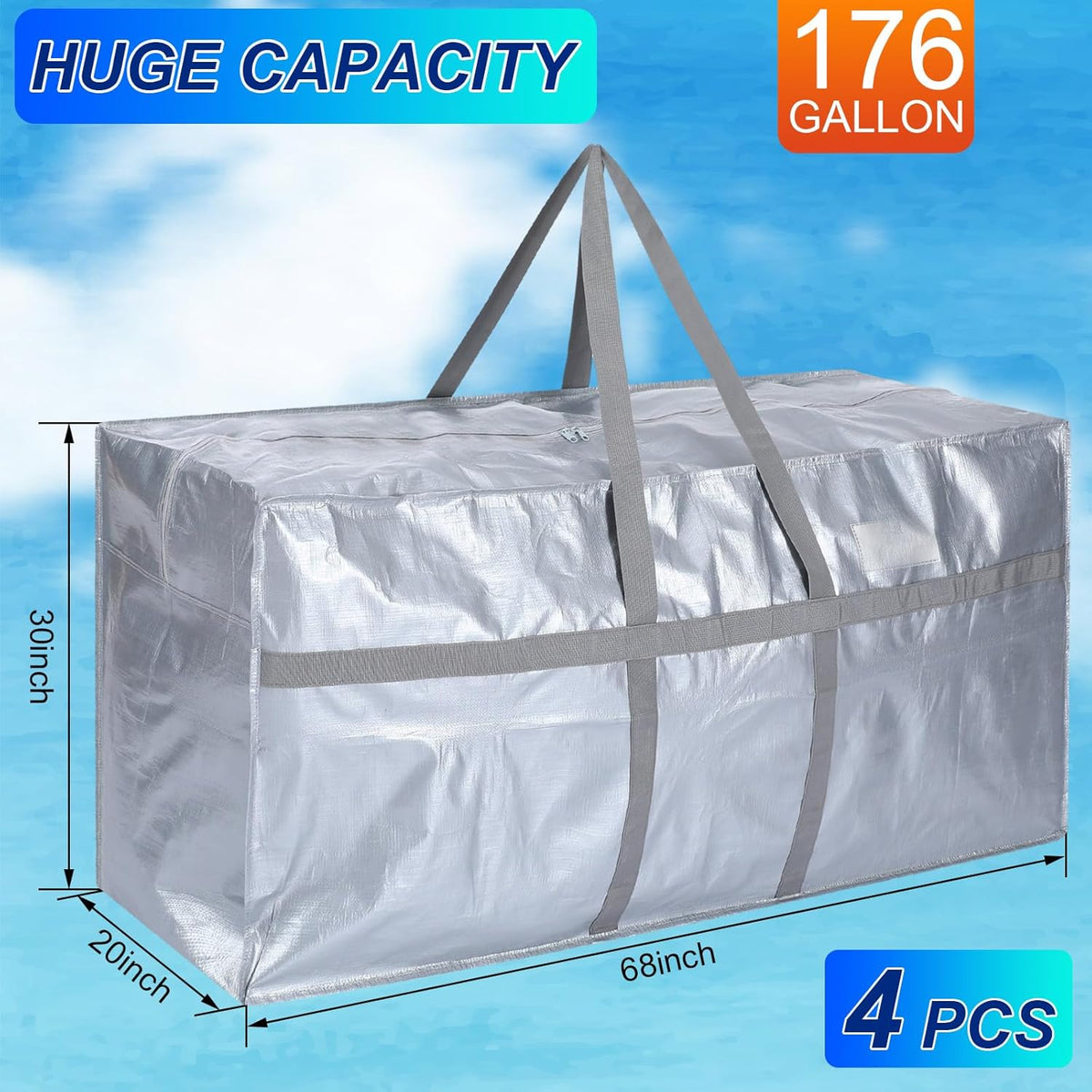 4 Pcs 176 Gallon Large Moving Bags with Zipper and Handles Foldable Storage Duffle Bags Heavy Duty