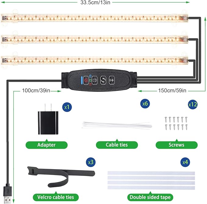 13 Inches LED Grow Light Strips for Plant Shelf, 3500K Full Spectrum Plant Growing Lights for