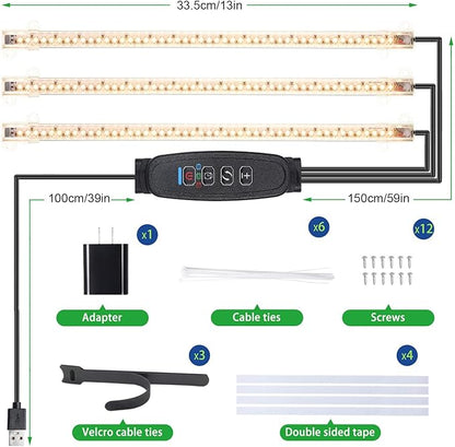 13 Inches LED Grow Light Strips for Plant Shelf, 3500K Full Spectrum Plant Growing Lights for