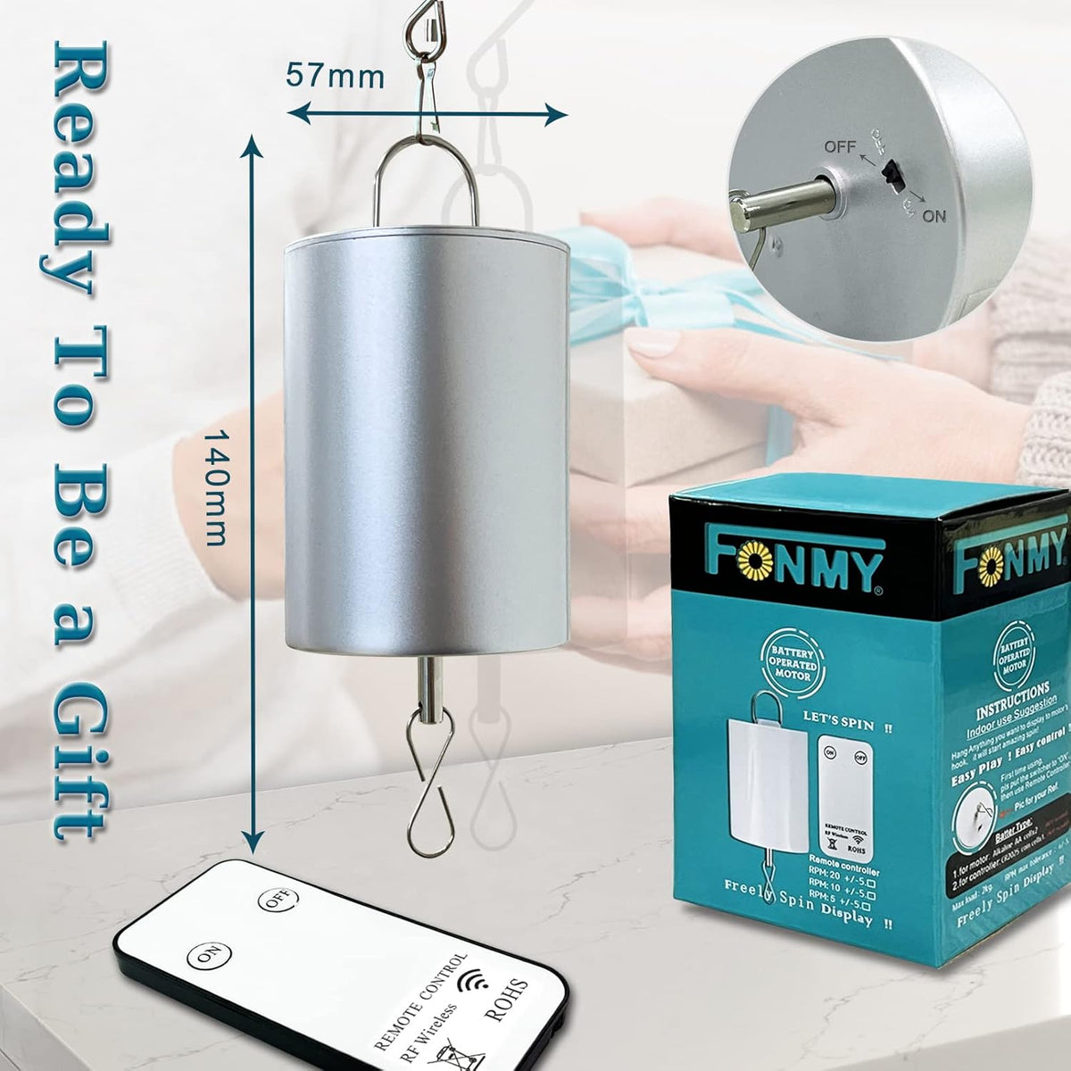 FONMY Disco Ball Motor with Remote Battery Operated 10RPM Hanging Display Rotating Motor for Wind
