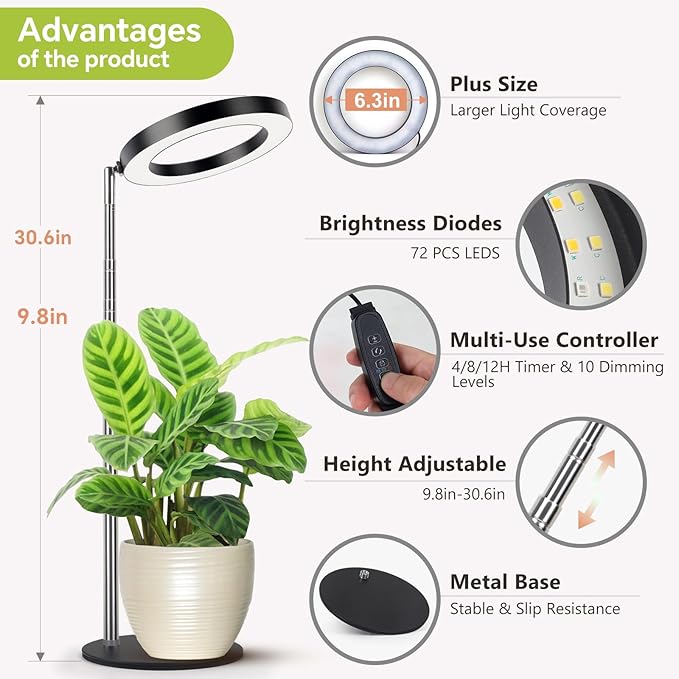 Desktop Grow Light, Height Adjustable Grow Lights for Indoor Plants Full Spectrum, 3 Lighting Mode