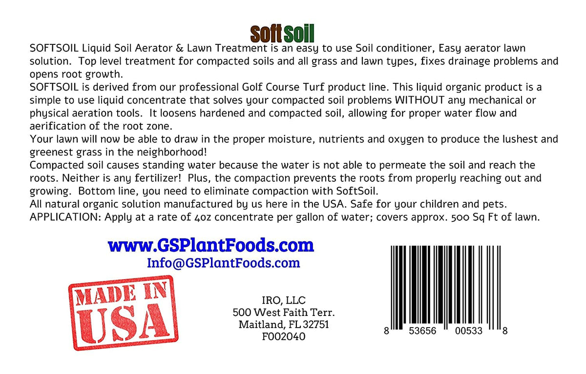 Soft Soil by GS Plant Foods- Liquid Aerator and Lawn Treatment(1 Quart) - Liquid Aerator for Any