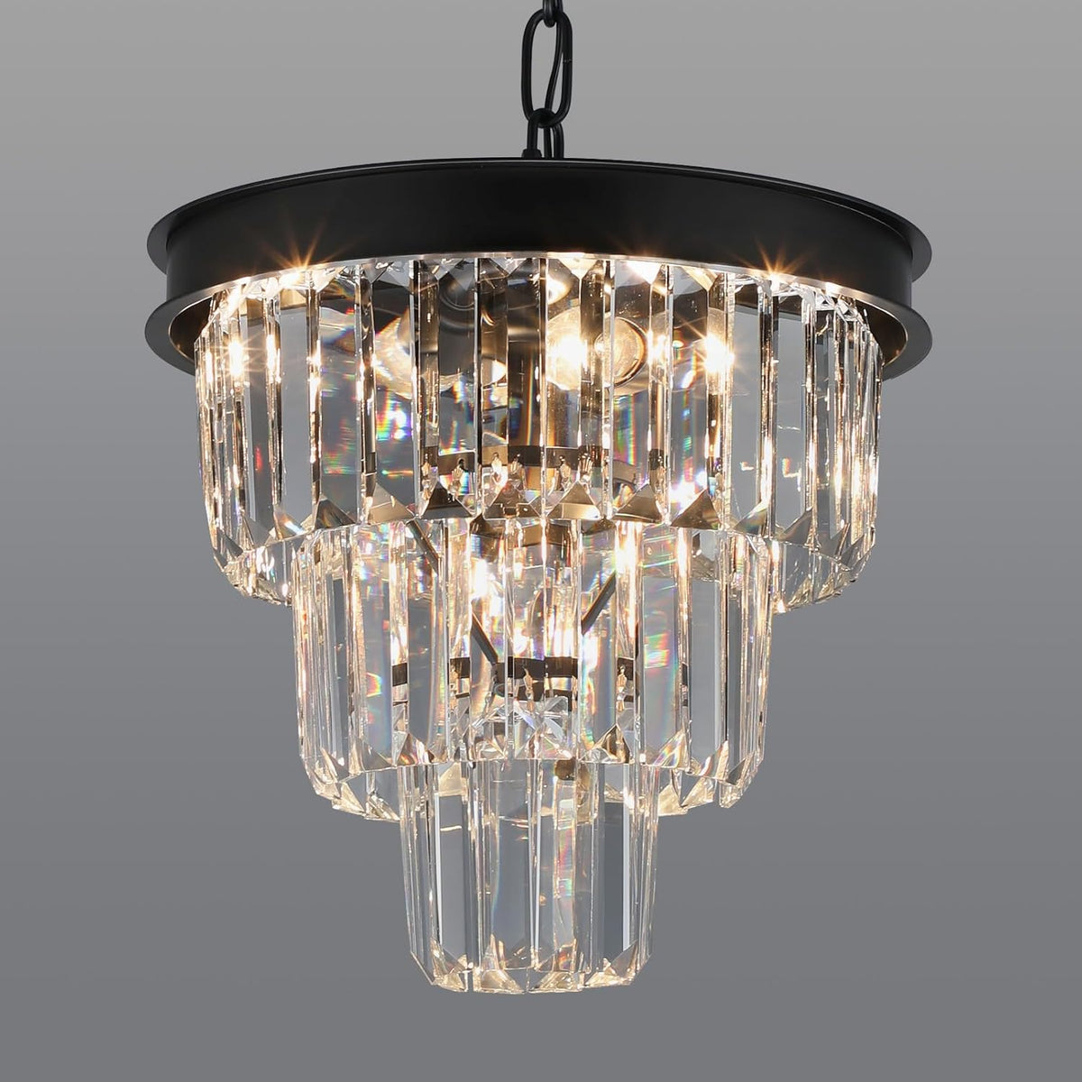 Crystal Chandeliers for Dining Room Light Fixtures Over Table，4-Lights Modern Black Crystal Pendant