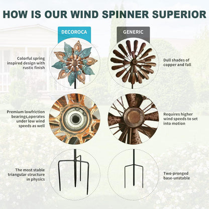 Decoroca Outdoor Wind Spinners Copper - 360 Degrees Metal Swivel Flowers&Leaves Wind Spinners for