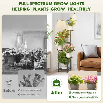 TOSKING 48" Tall Plant Stand with Grow Lights - 5-Tier Corner Plant Shelf with LED Full Spectrum