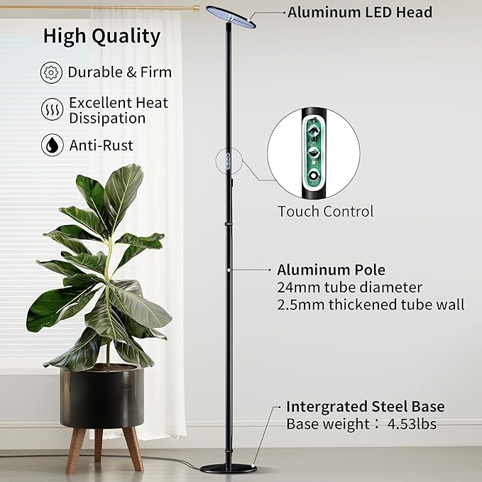 chiphy Grow Lights, 85" Full Spectrum Plant Light for Indoor Plants, 4/8/12H Timer, 60W Grow Lamp
