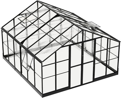 Jocisland 12x13.5x9 Polycarbonate Outdoor Aluminum Greenhouse - Quick Connect Fittings, 6.7 FT