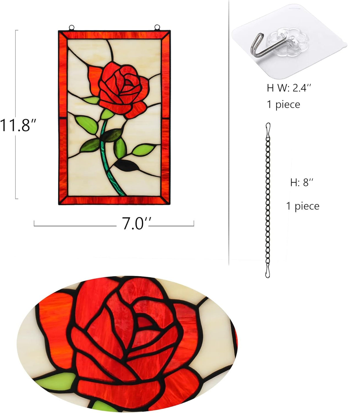 Red Rose Flower Stained Glass Window Hanging,Valentines Day Rose Gifts for Wife Girlfriend,Birthday