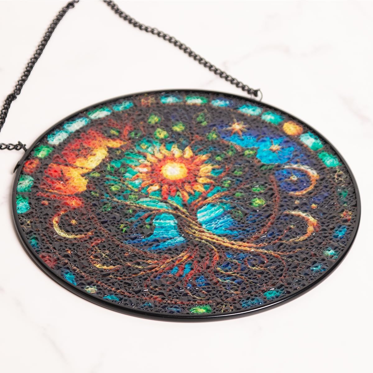 Tree of Life Stained Glass Window Hanging,7.87 Inch Sun Catcher Indoor Window Decorations