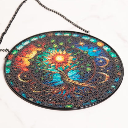 Tree of Life Stained Glass Window Hanging,7.87 Inch Sun Catcher Indoor Window Decorations