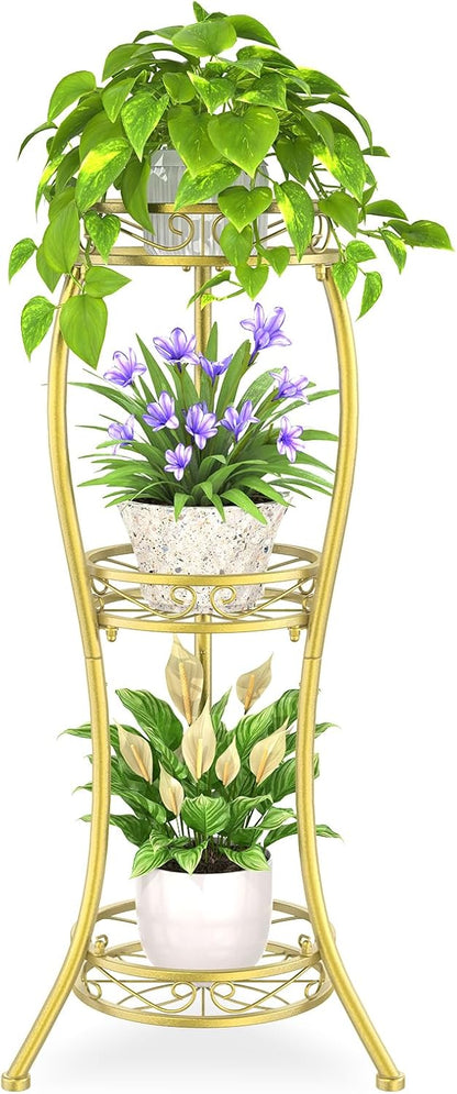 iDavosic.ly 3 Tier Tall Metal Plant Stand Indoor Outdoor, Wrought Iron Corner Flower Pot Holder