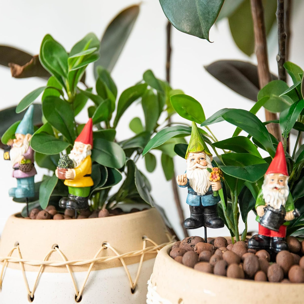 Gnomes Garden Stakes 1.4 Inch Plant Decorations for Pots Indoor Outdoor 4 Pack Miniature Gnomes