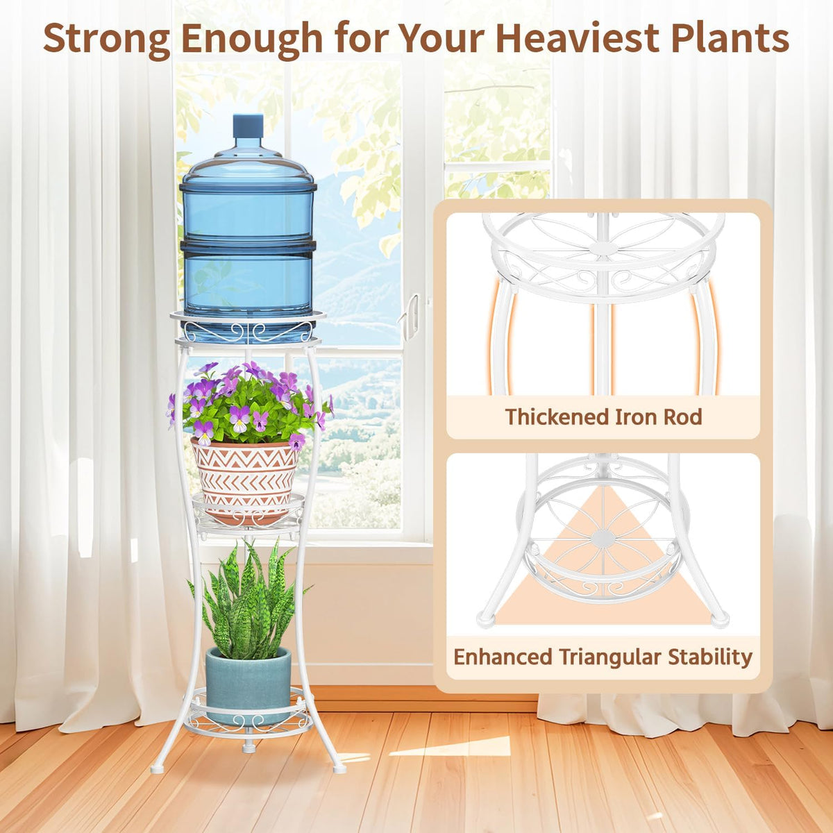 LASZOLA White 3 Tier Tall Plant Stand for Indoor Outdoor, Large Multiple Level Flower Planter