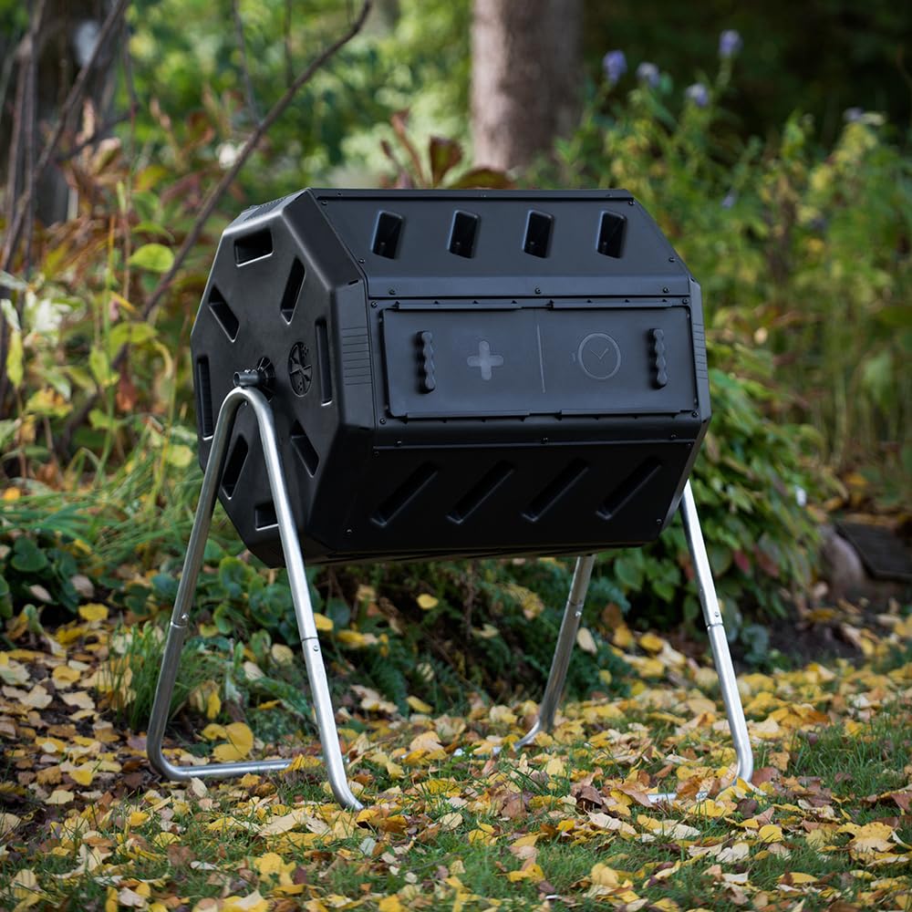 FCMP Outdoor Heavy Duty 37 Gallon 8 Sided Steel Composter, Black