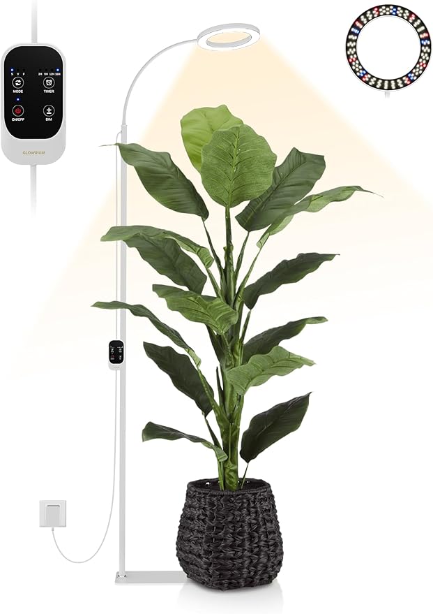 GLOWRIUM 24W LED Grow Light for Indoor Plants, 23.5-71" Adjustable Height, 3-Growing Full Spectrum