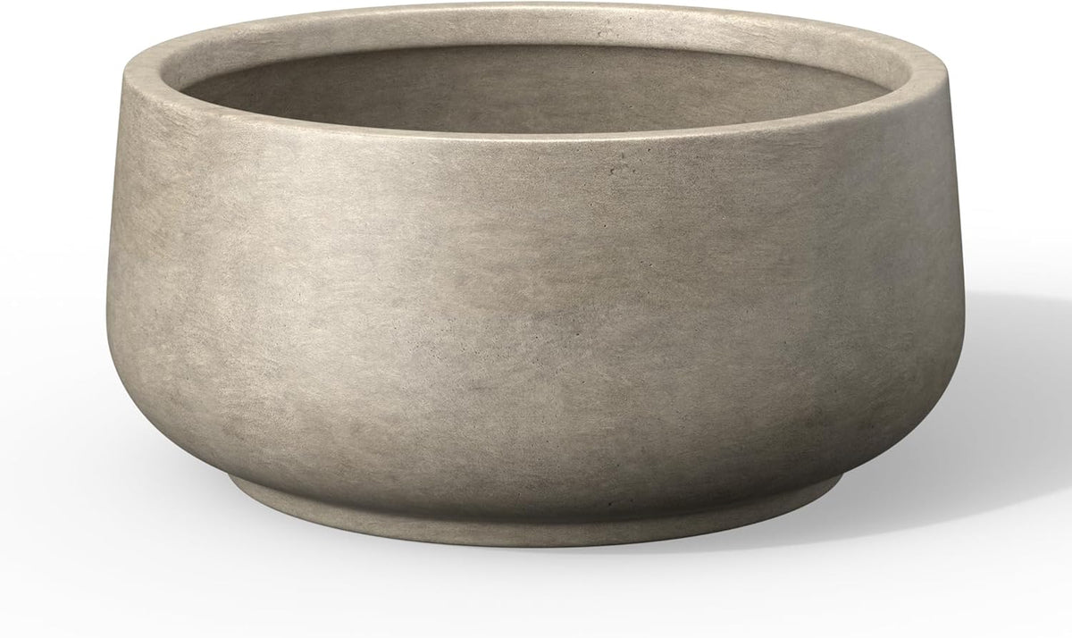 Kante 13.4" Dia Round Curvy Concrete Planter, Large Plant Pots with Drainage Hole and Rubber Plug