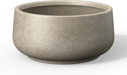 Kante 13.4" Dia Round Curvy Concrete Planter, Large Plant Pots with Drainage Hole and Rubber Plug