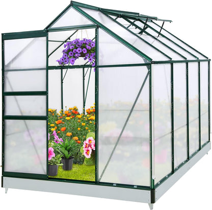 EAGLE PEAK 6x8x7 Outdoor Walk-in Hobby Greenhouse with Adjustable Roof Vent and Rain Gutter, Base