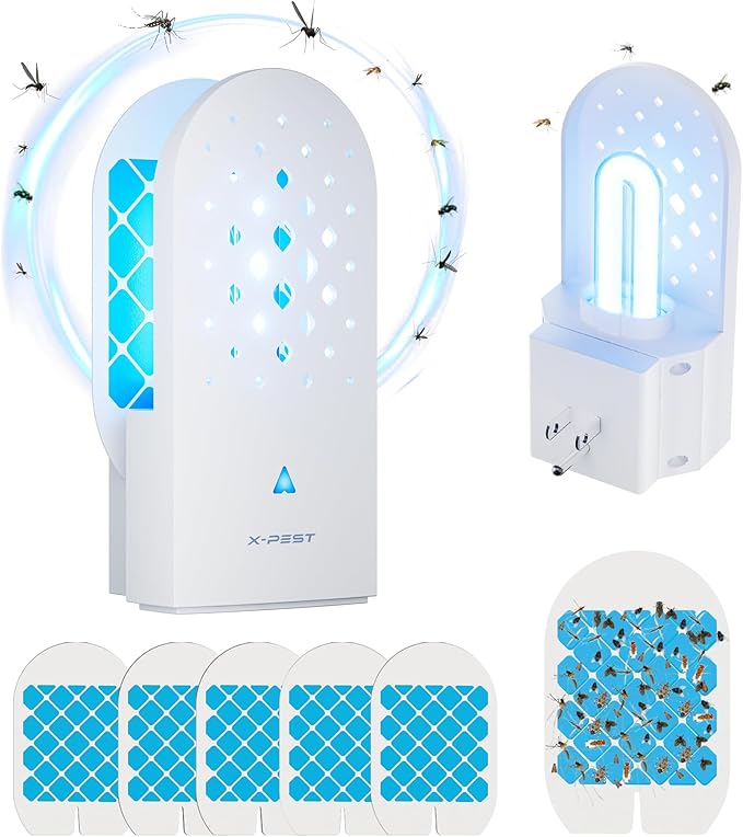X-PEST Fly Trap Indoor, Gnat Traps with Light Tube, Plug in to Catch Flying Insects, Like Flies