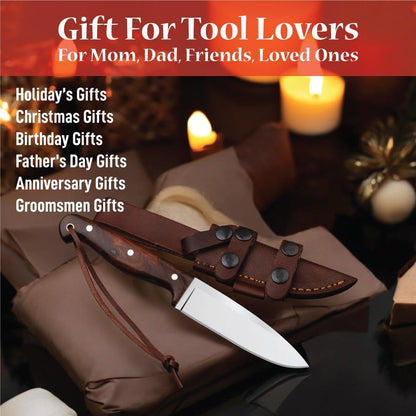 H & H BLADES Handmade D2 Steel Skinning Knife With Leather Sheath-10 Fixed Blade Hunting Knife Best
