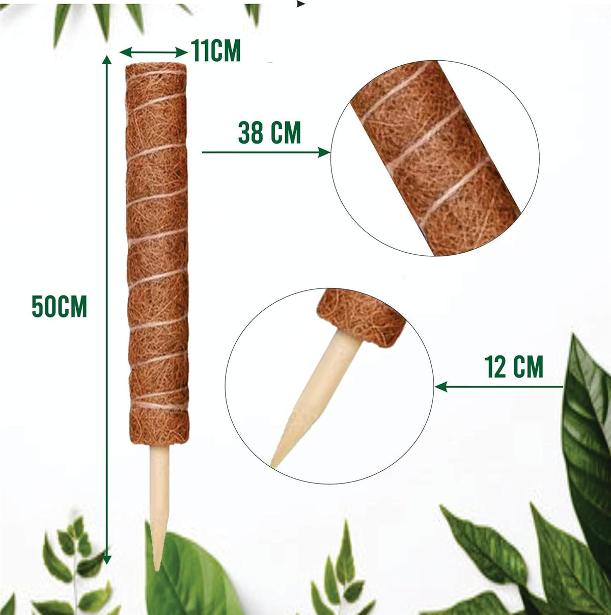 Moss Pole Pack of 4 – 50CM Monstera Plant Support | Natural Coco Coir Plant Poles for Indoor Plants