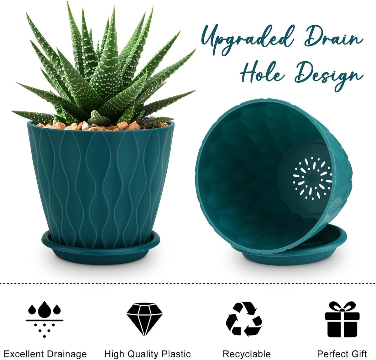 6 inch Plant Pots, 5 Pack Flower Pots Outdoor Indoor, Planters with Drainage Hole and Tray