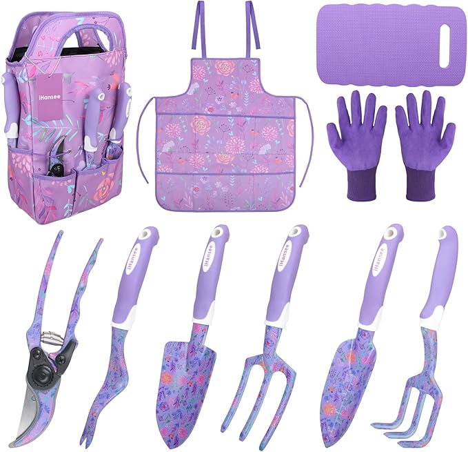 Purple Garden Tool Sets 10-Piece, Aluminum Alloy Steel Hand Tools w/Non-Slip Ergonomic Handle