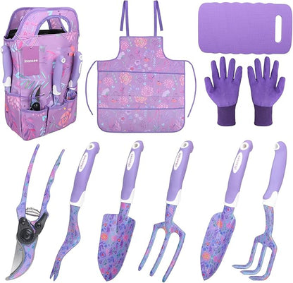 Purple Garden Tool Sets 10-Piece, Aluminum Alloy Steel Hand Tools w/Non-Slip Ergonomic Handle