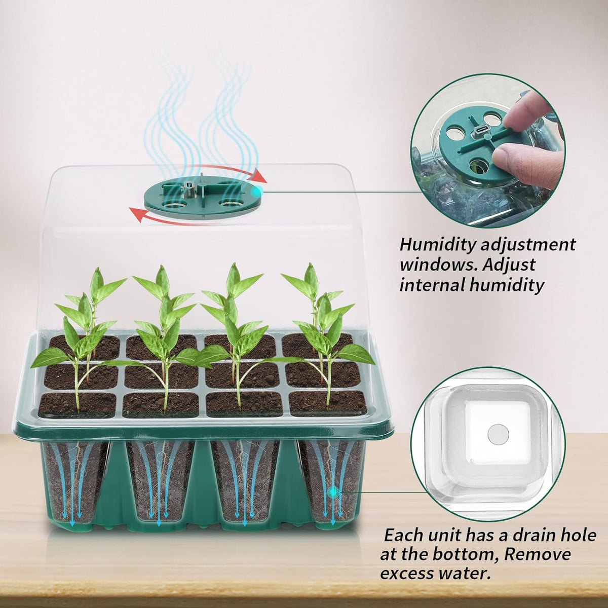 Seed Starter Tray, 2 Pcs Plant Propagation Station with Grow Light,Seedling Starter Trays with