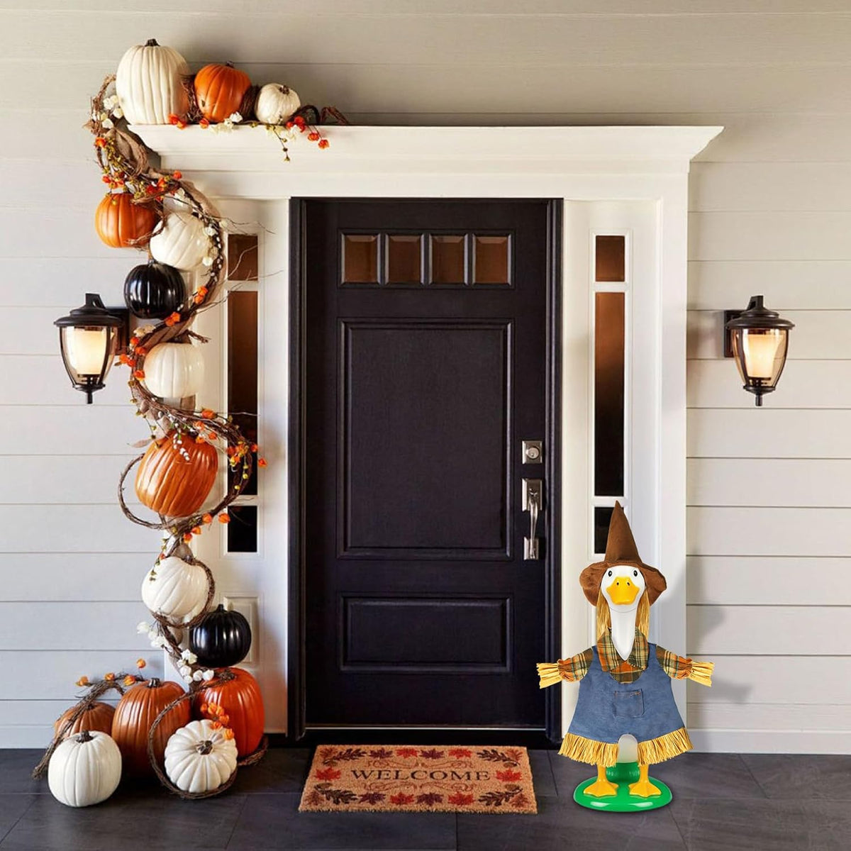 Fall Scarecrow Porch Goose Outfits for 23" Lawn Statue - Cute Hat & Clothes Set for