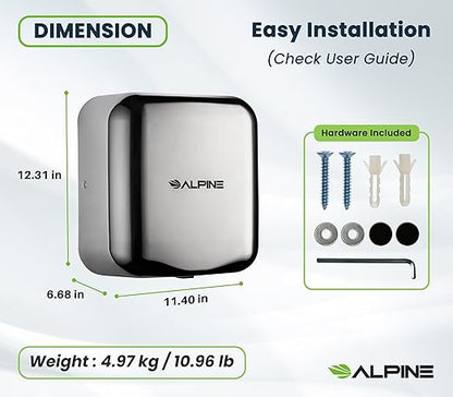 Alpine Automatic Hand Dryers for Bathrooms Commercial High Speed 110-120V Stainless Steel Electric