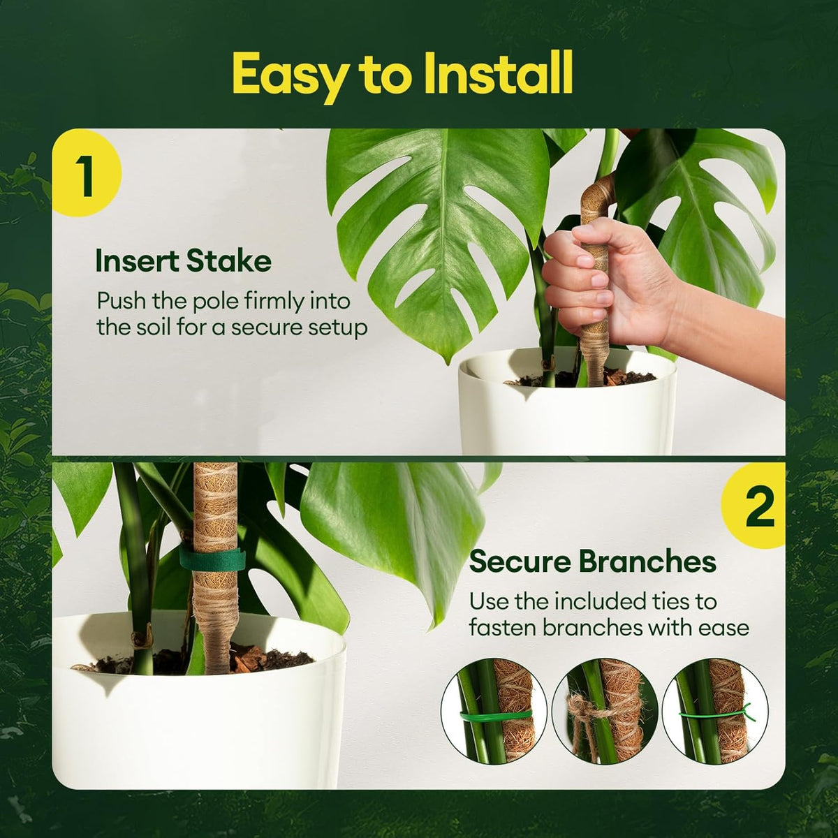 3-Pack 28” Bendable Moss Pole Monstera Plant Support for Climbing Indoors Plants, Coir Moss Poles