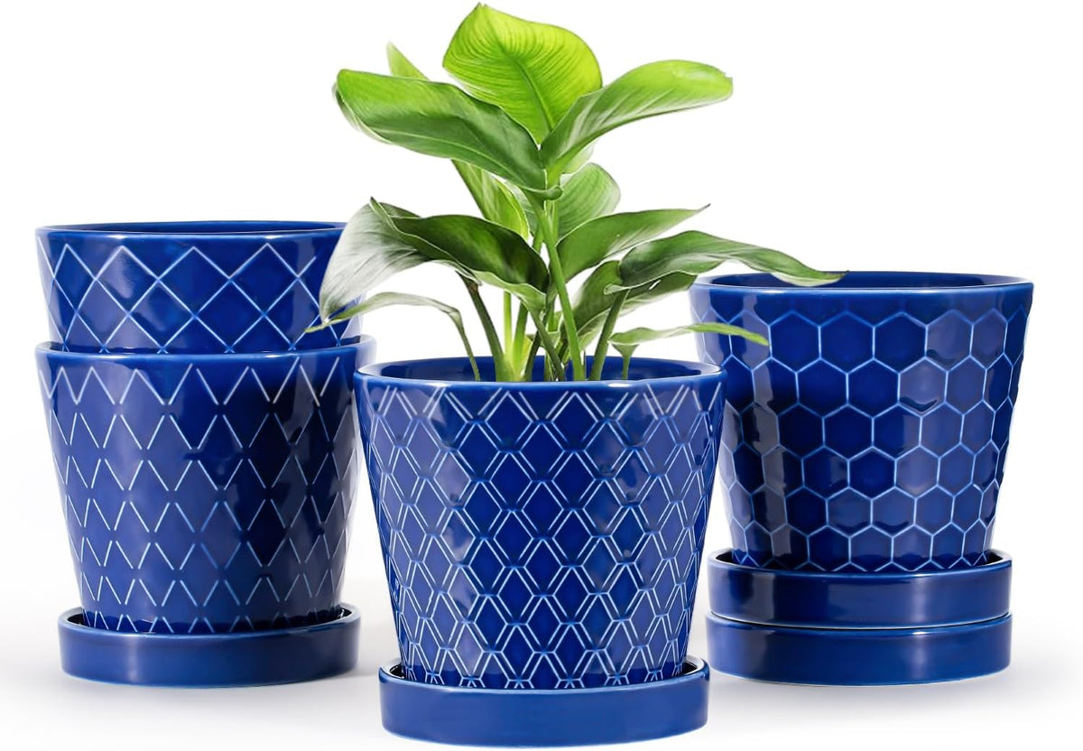 EFISPSS Ceramic Plant Pots, 5Inch Pots for Indoor Plants, Planters with Drainage Holes and Ceramic