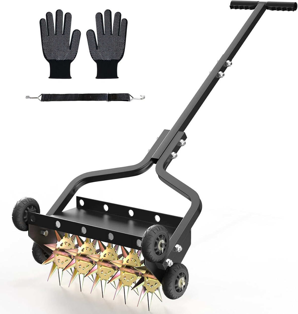 Seeutek 18 Inch Lawn Aerator, Upgraded Heavy Duty Manual Aerators Lawn Tool w/ 3D Steel Tines, 4