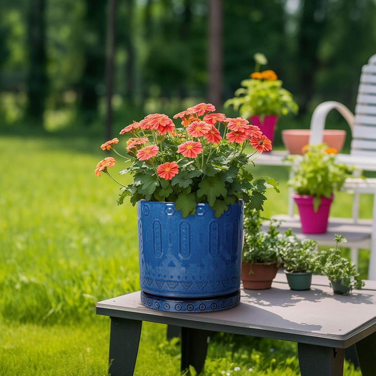 10 Inch Plant Pot - Ceramic Planter Outdoor Plant Pot Indoor with Drainage Holes and Saucer Large