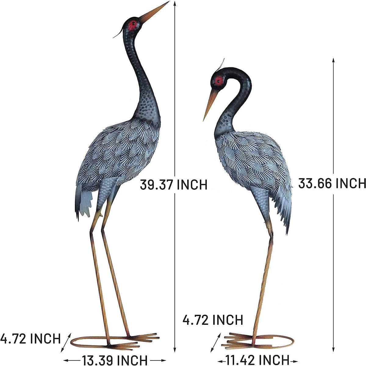 Crane Statue Garden Décor, Metal Heron Statue Yard Art for Outdoor Patio Lawn Backyard Pool Front