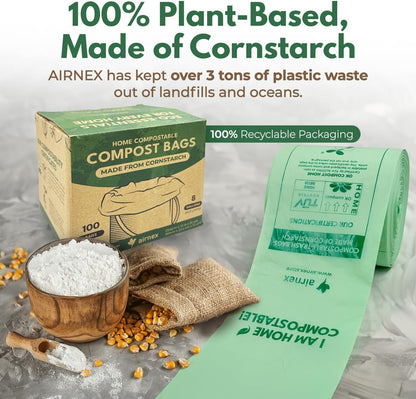 Compost Bags for Countertop Bin -Compostable Trash Bags made of Cornstarch - Leakproof & Tear