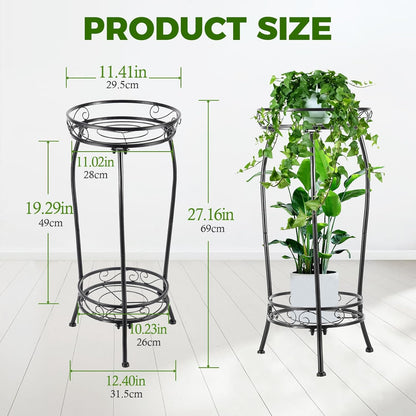 Plant Stand Indoor Outdoor 2 Tier 27" Tall Metal Potted Holder Rack Flower Pot Stand Heavy Duty