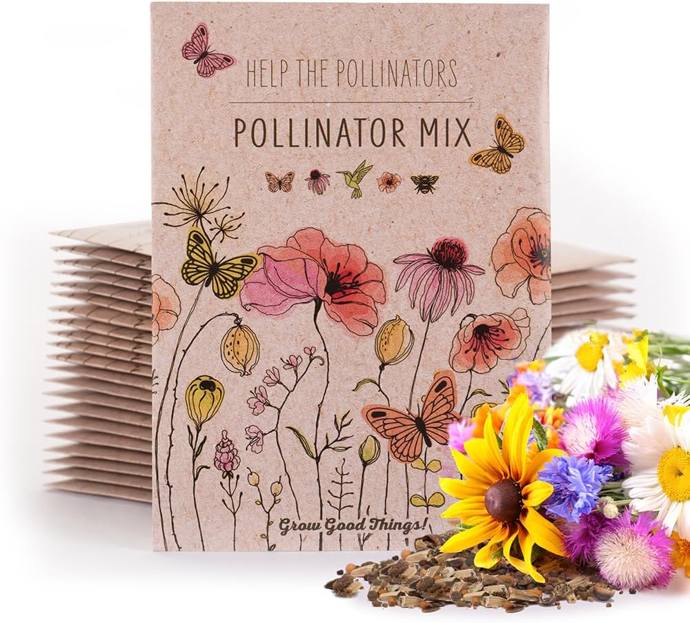 Bentley Pollinator Mix - Pre-Filled, Non-GMO, Non-Coated Butterfly Packets - 25 Annual Wildflower