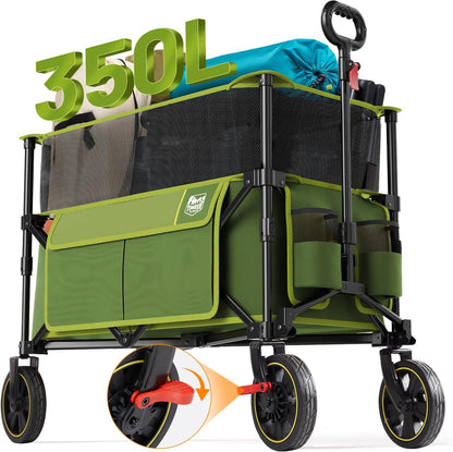 TIMBER RIDGE 350L Extra Large Collapsible Folding Wagon Carts with Brake, Heavy Duty Outdoor
