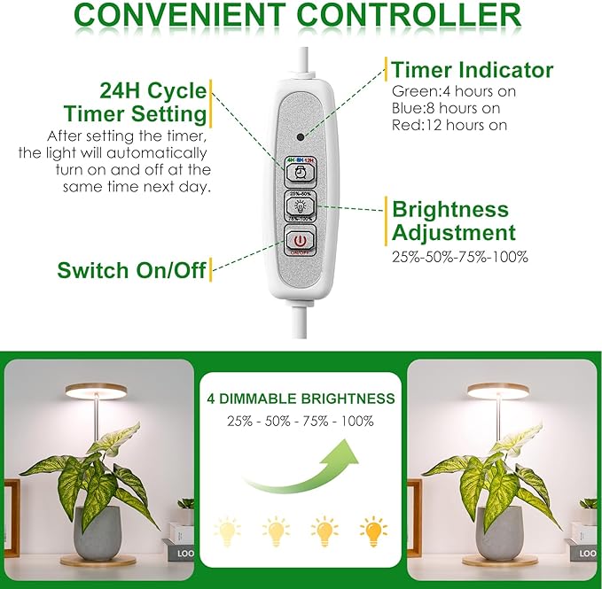 LORDEM Bamboo Grow Light, LED Plant Light for Indoor Plants Growing, Full Spectrum Bamboo Desk