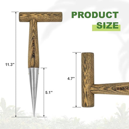 2024 New Upgrade Hand Dibber with 5 inches Measuring Scale, Easy to Grip L-Shaped Wood Handle
