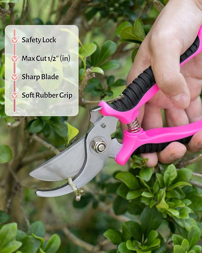 Pink Gardening Tools, Garden Tool Set for Women,5 Piece Womens Gardening Kit with Floral Garden