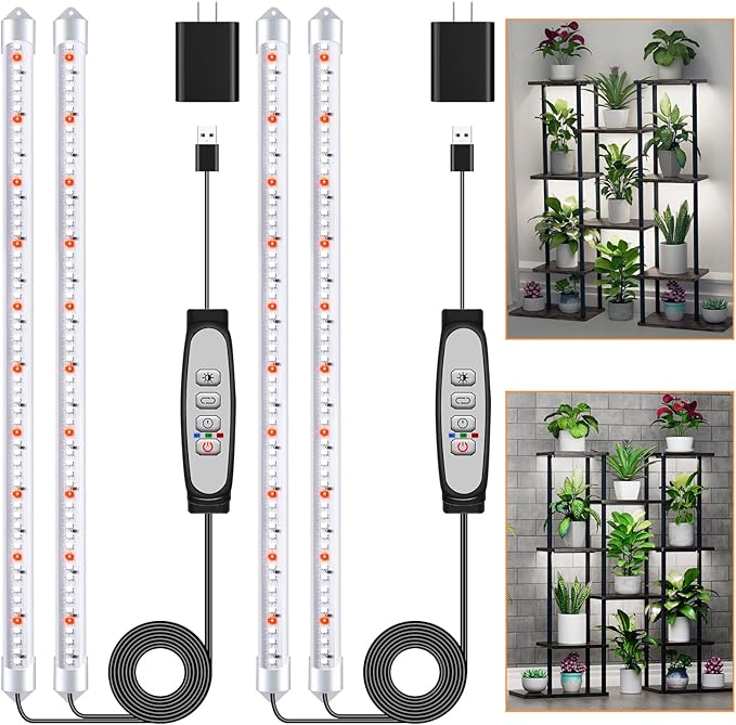 2 Bars Grow Light Strips for Indoor Plants with Auto ON/Off Timer 6/12/18H, 5 Dimmable Levels for
