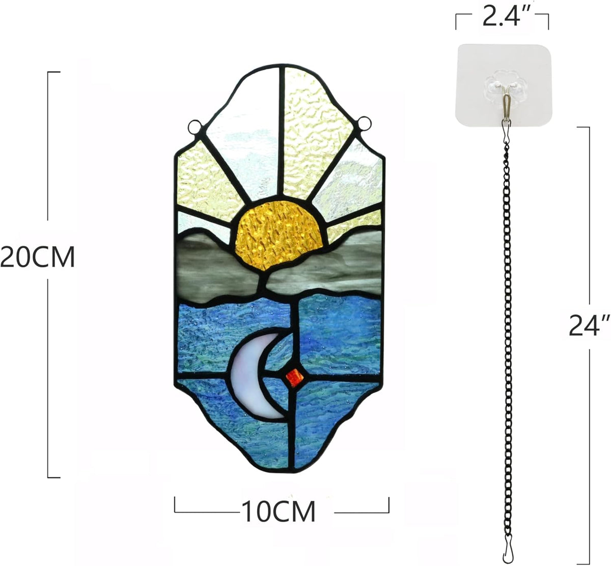 Sun and Moon Suncatchers Decor Stained Glass for Window Hangings,Handcrafted Tiffany Style Stained