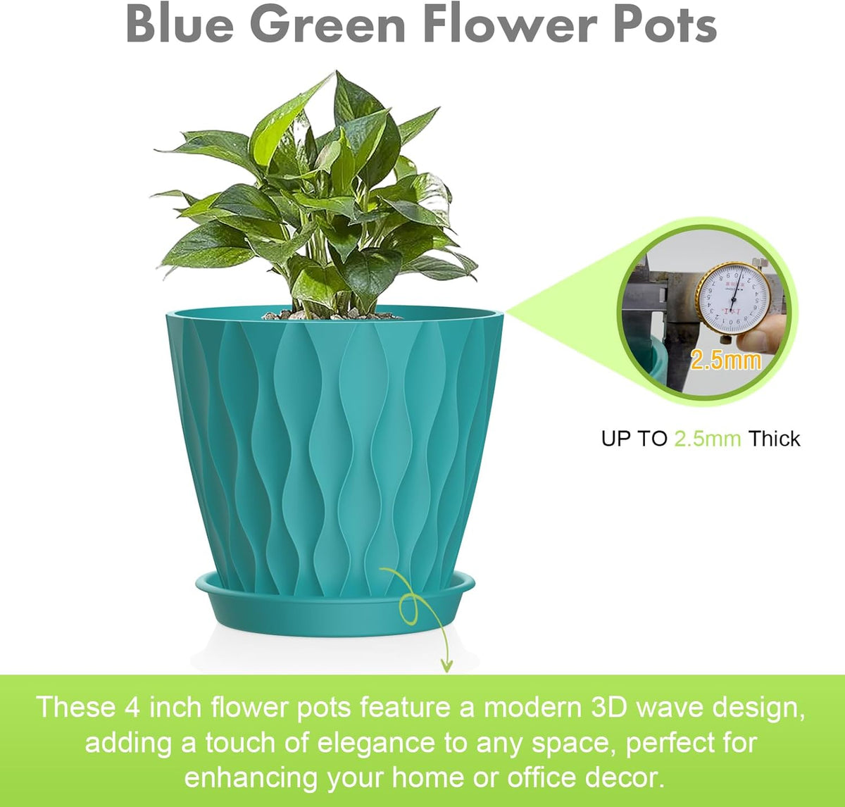 4 inch Small Plastic Nursery Pots, 5 Pack Water Ripples Flower Pots for Indoor Plants, Plant Pots