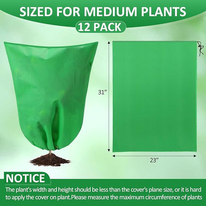 12 Packs Winter Plant Covers Freeze Protection Drawstring Tree Cover 23.62 x 31.5 in Large Reusable