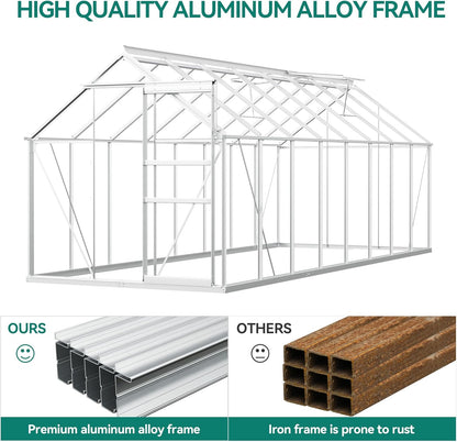 YITAHOME 16x6FT Polycarbonate Greenhouse for Outdoors, Large Heavy Duty Aluminum Greenhouses with